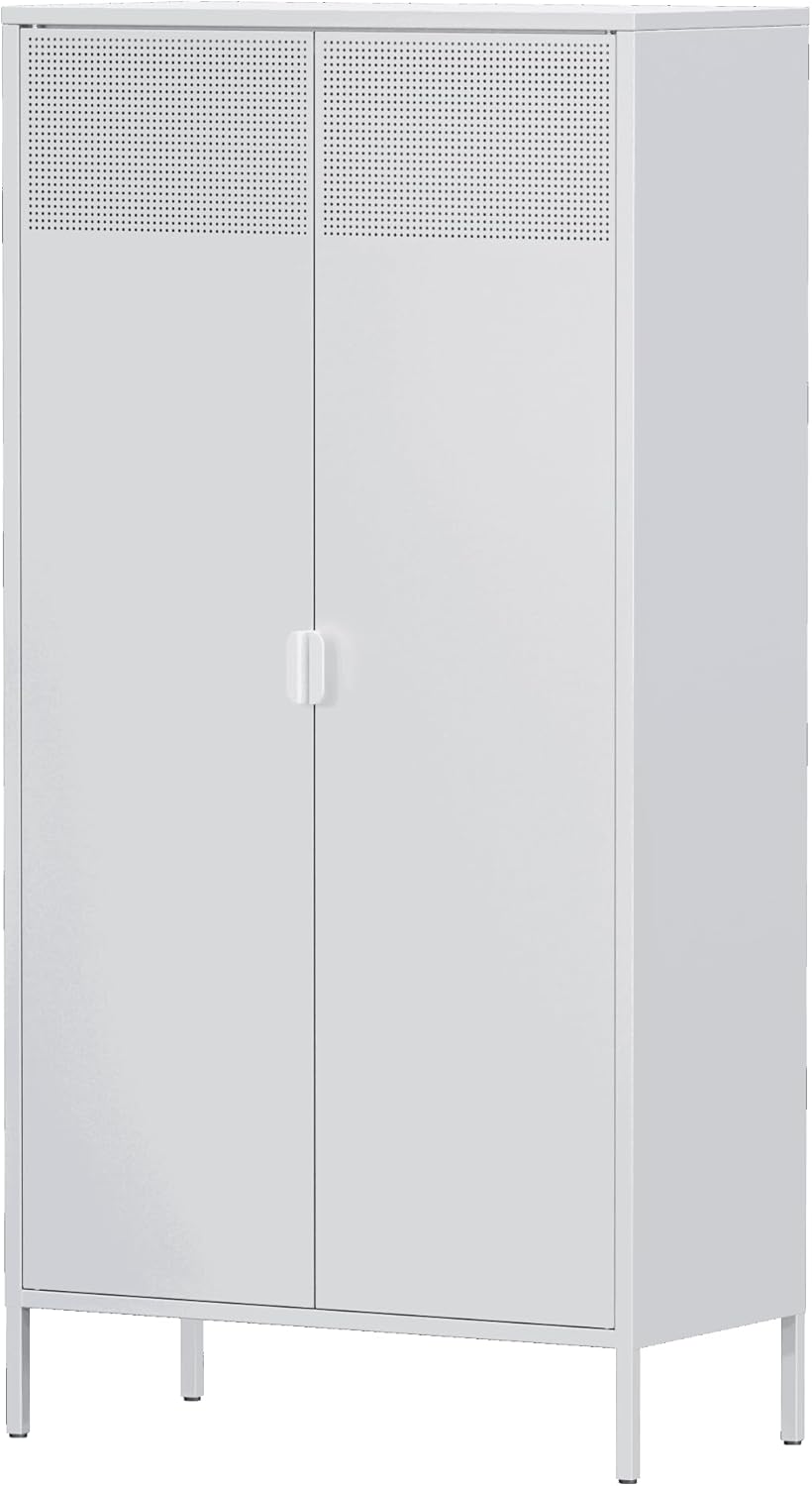 Steel Wardrobe - Metal Storage Cabinet with Adjustable Shelf & Removable Hanging Rods - Metal Organiser with Breathable mesh for bedrooms, bathrooms and Offices