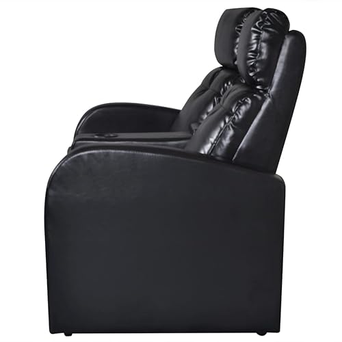 2-Seater Home Theater Recliner Sofa Black Faux Leather,Modern Reclining Armchair with Builtin Cup Holder for Living Room and Office Living Room Armchairs, Recliners & Sleeper Chairs
