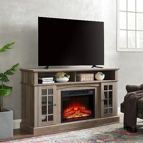 KUIKUI Electric Fireplace TV Stand for TVs up to 65", Electric Fireplace Stoves TV Console with Storage Space, Antique Entertainment Console Center with 23" Fireplace Insert for Living Room, Espresso