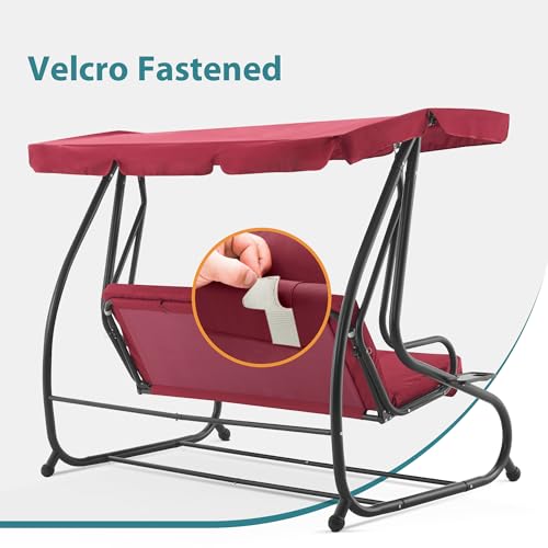 MCombo 3 Seat Patio Swing Chair, Outdoor Swing with Adjustable Canopy, Weather Resistant Steel Frame, Porch Swing Sets for Backyard, Poolside, Balcony, 4090 (Burgundy)