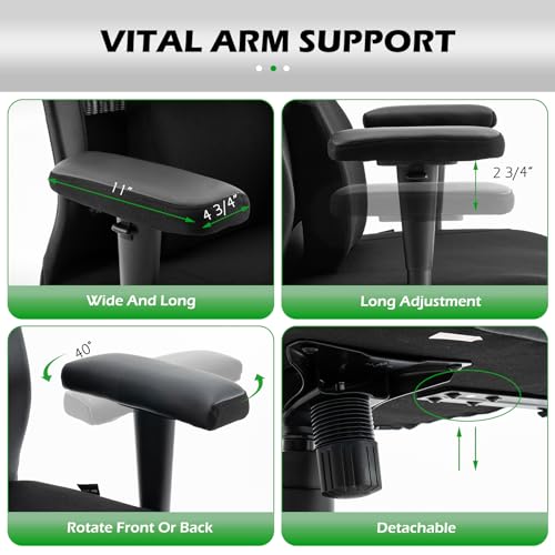 Extra Wide Seat Office Chair 500lbs Big and Tall Heavy Duty Ergonomic Mesh High Back Desk Chair with Adjustable Headrest, Lumbar Support, Arms for Home & Office