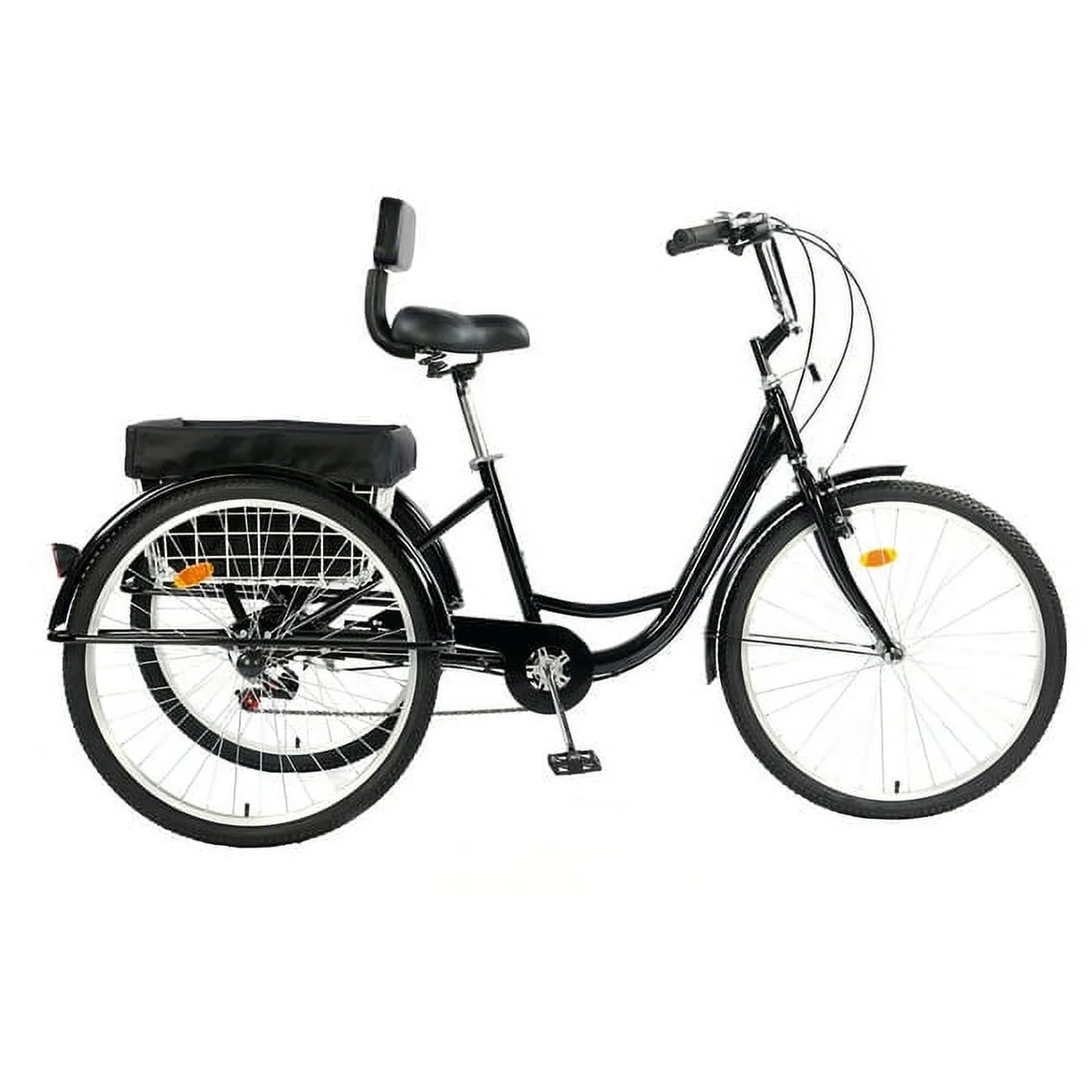 PRIJESSE 26 Inch  Adults Tricycle 7-Speed for Shopping and Travel with basket Multifunctional and Practical 3-Wheel Bike (Black)