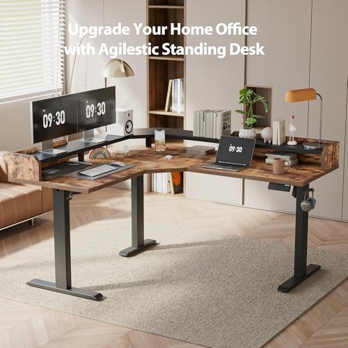 Agilestic L Shaped Electric Standing Desk with 2 Drawers, 63 Inch Ergonomic Adjustable Height Desk with Storage, Corner Desk Sit Stand up Computer Table for Work Office Home, Rustic Brown