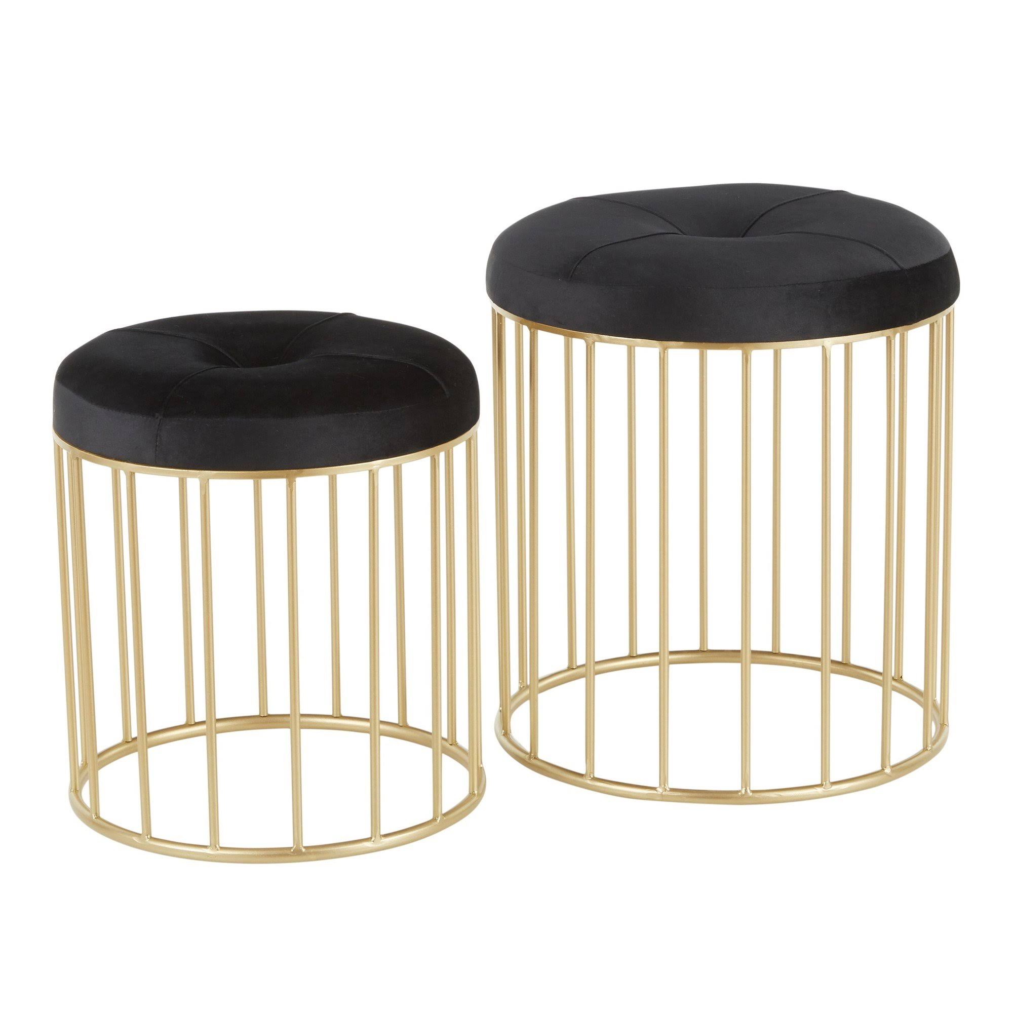 LumiSource Canary Nesting Ottoman Set - Gold Metal, Pink Velvet