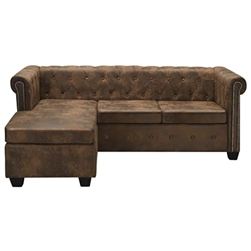 L-shaped Chesterfield Sofa,Comfy Sectional Sofa, Sectional Sofa Furniture for Living Room Lounge, Minimalist Style Comfy Sofa Couch for Bedroom,Office Artificial Leather Brown