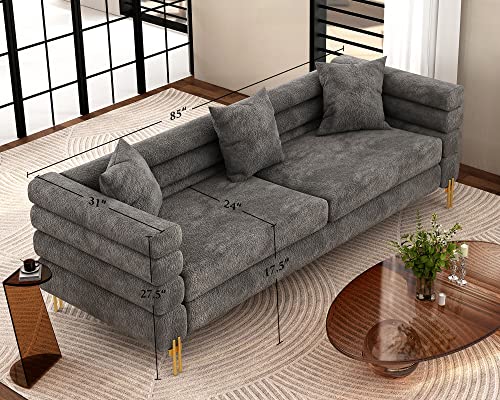 Sofa, Bouclé Sofa Couch, 3 Seater Sofa York Sofa Living Room- 85in Wide Oversized Sofa, Grey Comfy Sofa