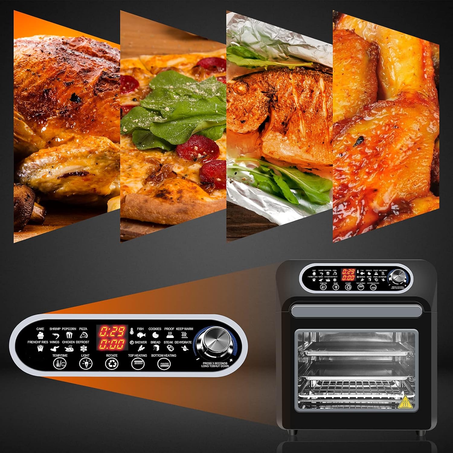 Air Fryer Oven, 15.8qt 3-layer Large Air fryer Toaster Oven Combo for Fries, Chicken, Pizza, Cake, Popcorn, Steak, Rotisseries, 16-in-1 Convection Oven Countertop with 6 Accessories,1500W, Stainless Steel Finish