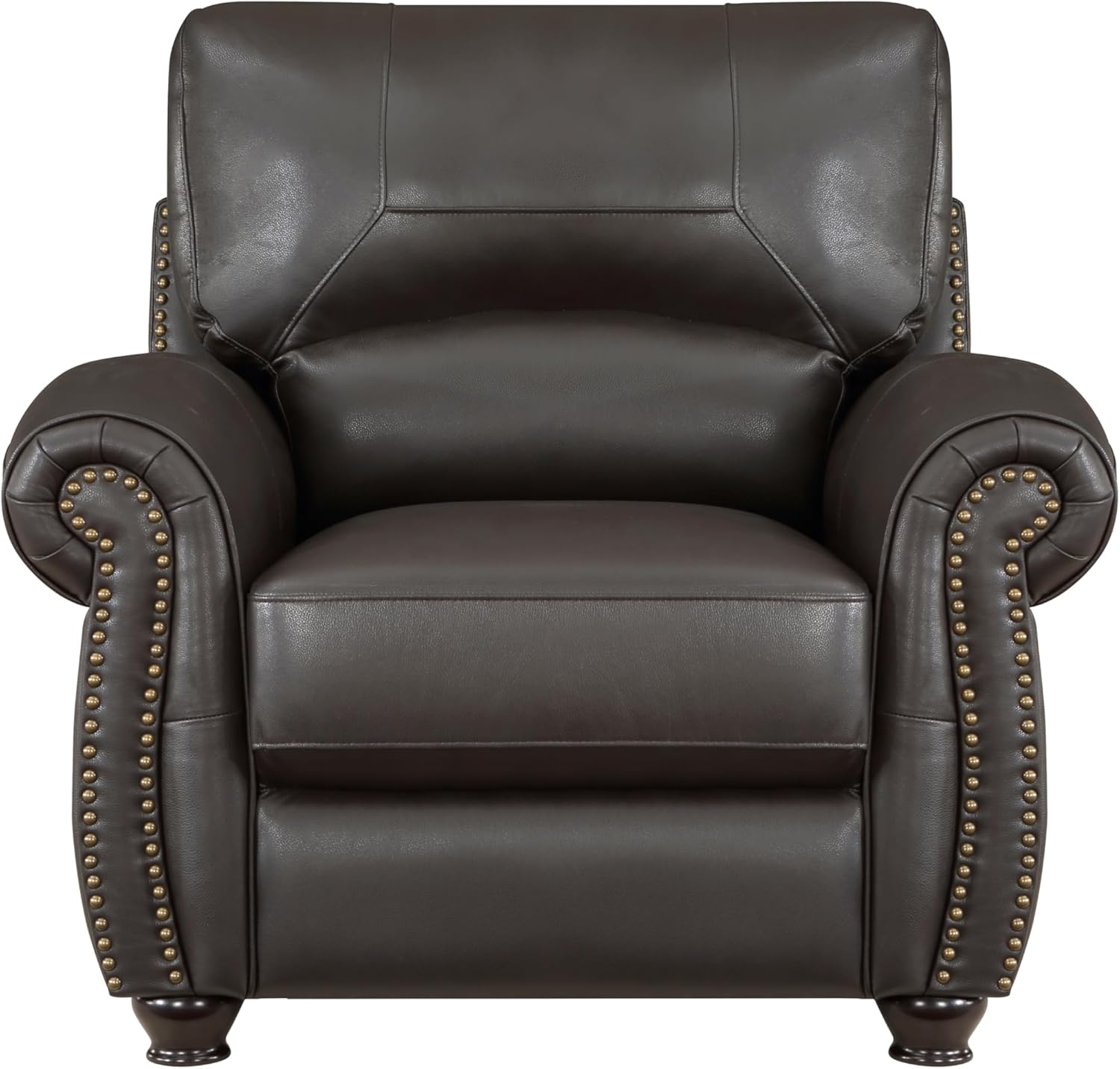 Traditional Living Room 3pc Sofa Set Brown Leather Plush Sofa Loveseat Chair