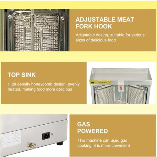 Gas Vertical Broiler with 2 or 3 Burners, Shawarma Doner Kebab Gyro Grill Machine with Meat Catch Pan, for Home Restaurant Kitchen,Dual