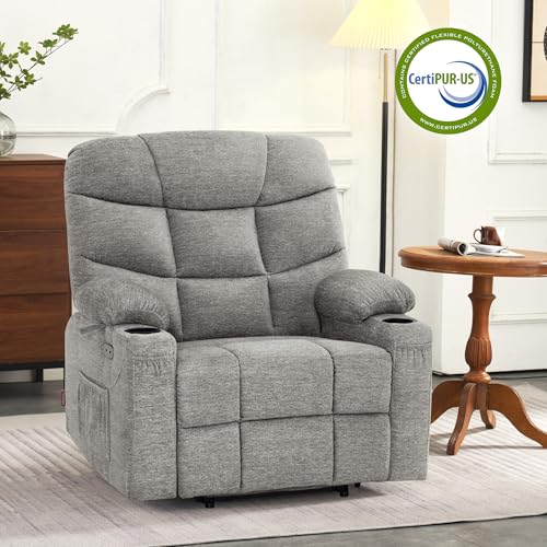 MCombo Power Lift Recliner Chair with Extended Footrest for Elderly People, Fabric 7287 (Navy Blue, Medium)