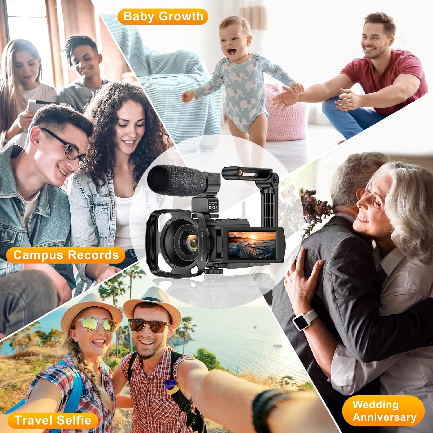 Video Camera 4K Camcorder UHD WiFi IR Night Version Vlogging Camera for YouTube 48MP 30FPS 16X Digital Zoom 3 Touch Screen Camera with Remote, Microphone, Handheld Stabilizer, Lens Hood, 2 Batteries