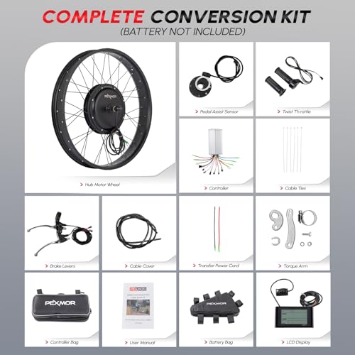 PEXMOR Electric Bike Conversion Kit, 48V 1000W 26" Fat Front Wheel E-Bike Conversion Kit, Ebike Hub Motor Kit Upgrade 3 Mode Controller w/PAS/LCD Display/Twist Throttle Bicycle Ebike Wheel Kit