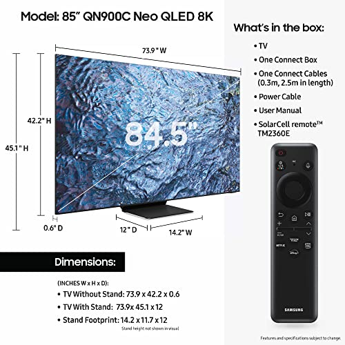 SAMSUNG 65-Inch Class Neo QLED 8K QN900C Series Mini LED Quantum HDR Smart TV with Infinity Screen, Dolby Atmos, Object Tracking Sound Pro, Alexa Built-in (QN65QN900C, 2023 Model),Titan Black