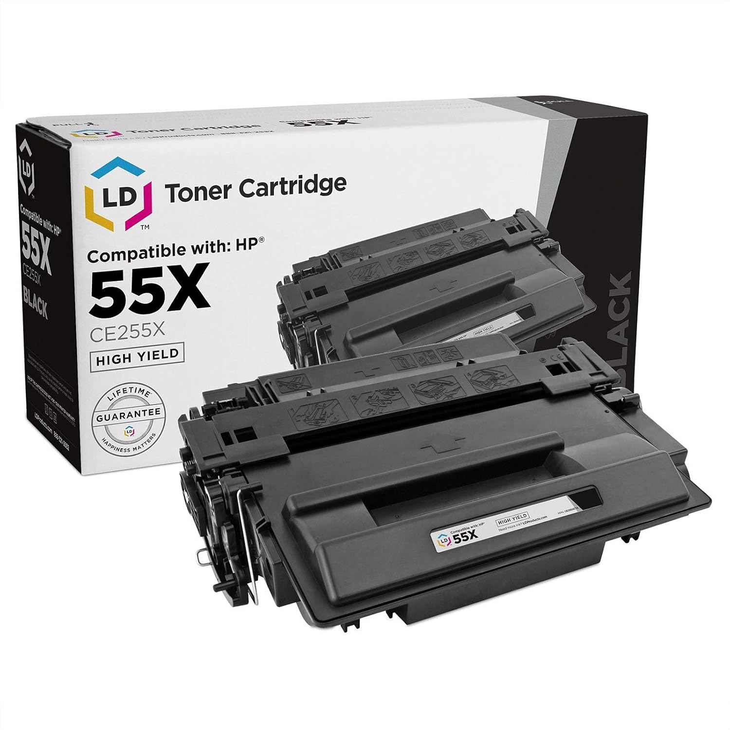 LD Compatible Toner Cartridge Replacement for HP 55X CE255X High Yield (Black) Pack of 2