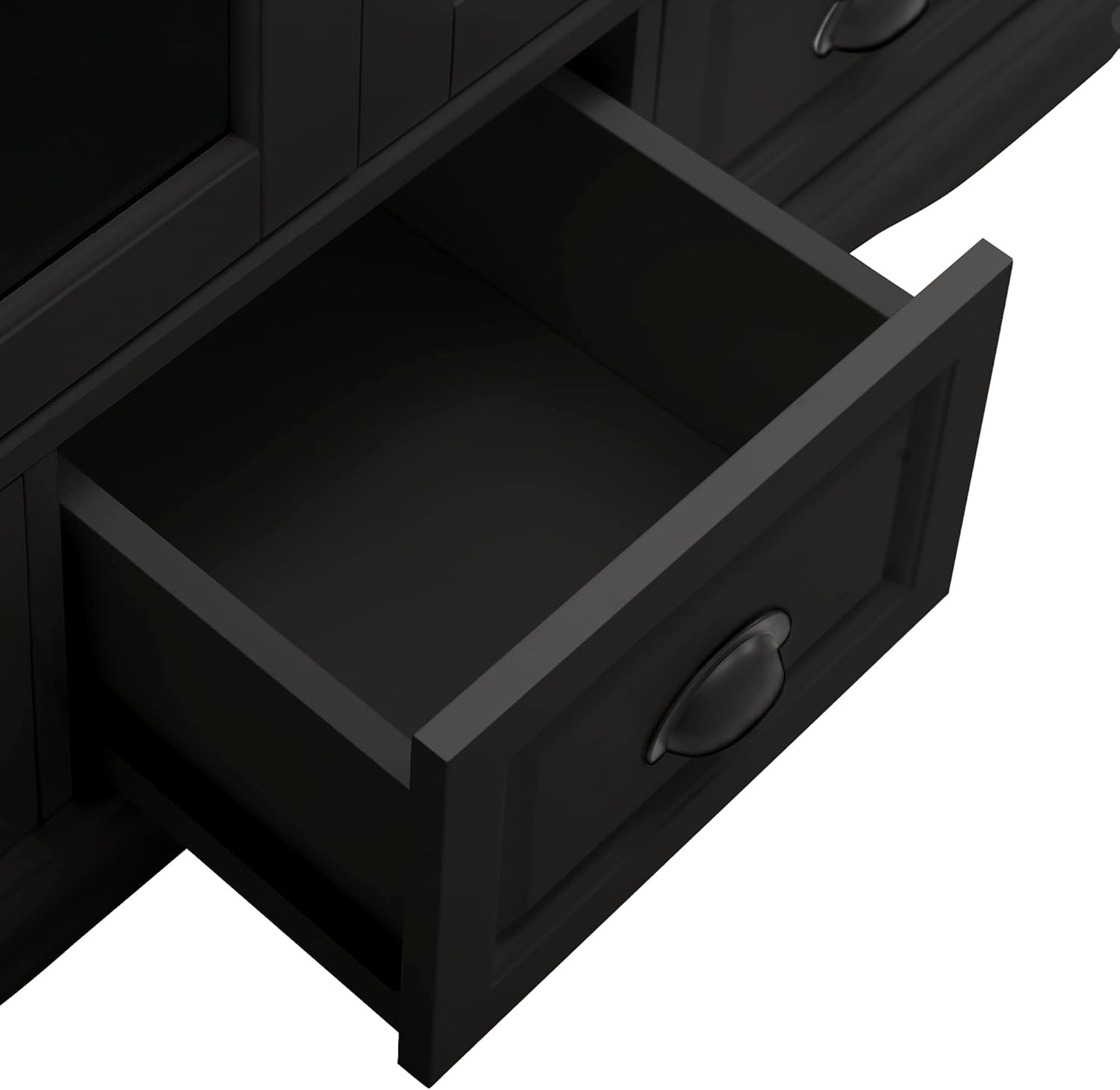 Storage Cabinet with Tempered Glass Doors Curio Cabinet with Adjustable Shelf Display Cabinet with Triple Drawers,Black