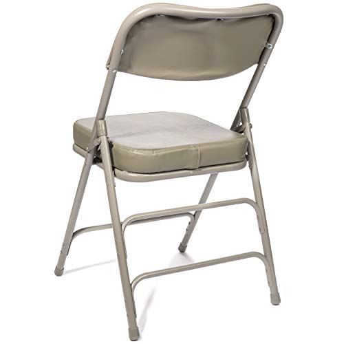 Vinyl Upholstered Folding Chair (2 Pack) - Heavy Duty Ultra Padded 2" Thick Padded Seat and Back, Triple Braced - Quad Hinging, 300 lb Tested (Beige)