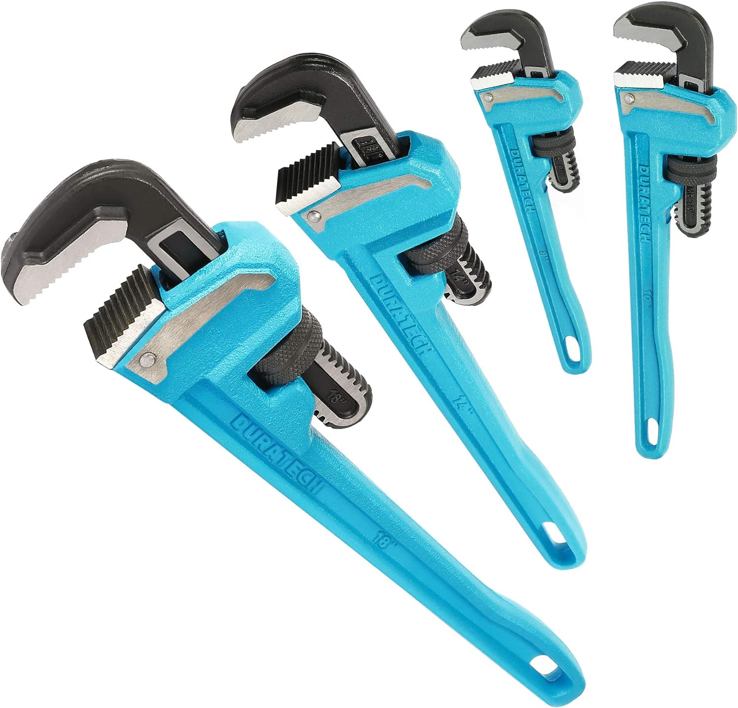 DURATECH 4-Piece Heavy Duty Pipe Wrench Set, 8",10",14",18", Adjustable Plumbing Wrench Set, Malleable Cast Iron Handle, Exceed GGG standard Pack of 2
