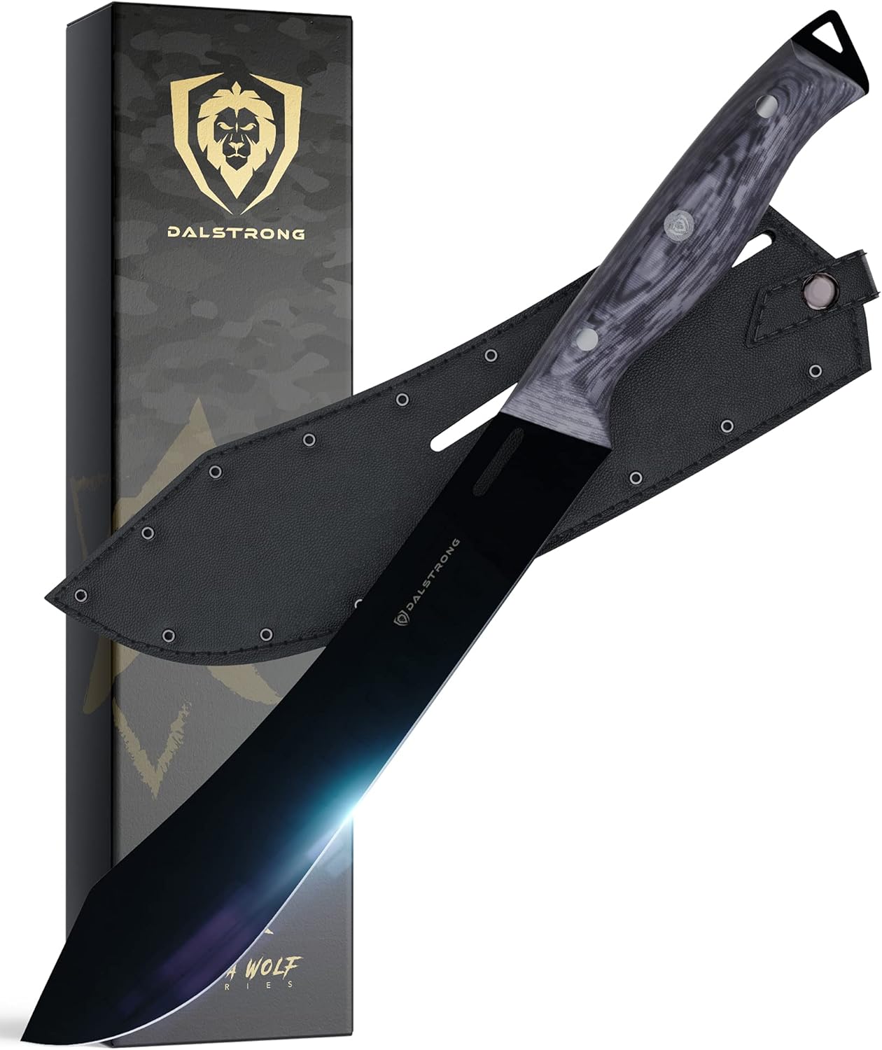 DALSTRONG Bull Nose Butcher Knife - 10 - Delta Wolf Series Knife - Ultra-Thin & Zero Friction Blade - HC 9CR18MOV Steel - Black Titanium Nitride Coating - G10 Camo Handle - Leather Sheath