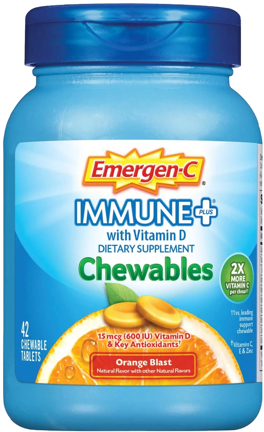 Emergen-C Immune+ Chewables System Support Dietary Supplement Tablet With 600 IU Vitamin D, Orange Blast Flavor 42 ea (Pack of 6)