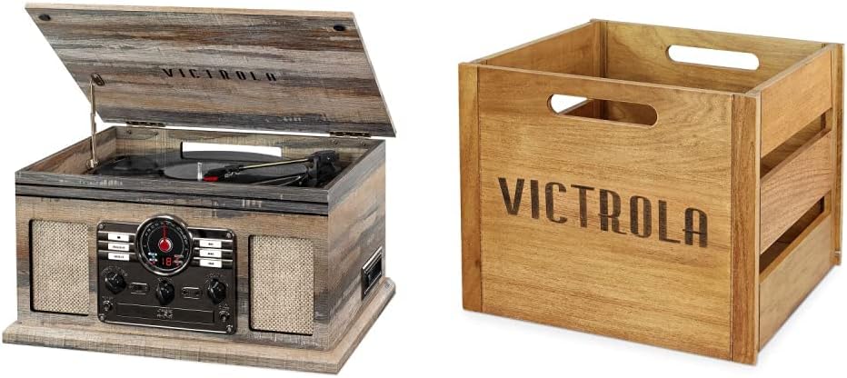 Victrola Nostalgic 6-in-1 Bluetooth Record Player & Multimedia Center with Built-in Speakers - 3-Speed Turntable, CD & Cassette Player, FM Radio | Wireless Music Streaming | Mahogany