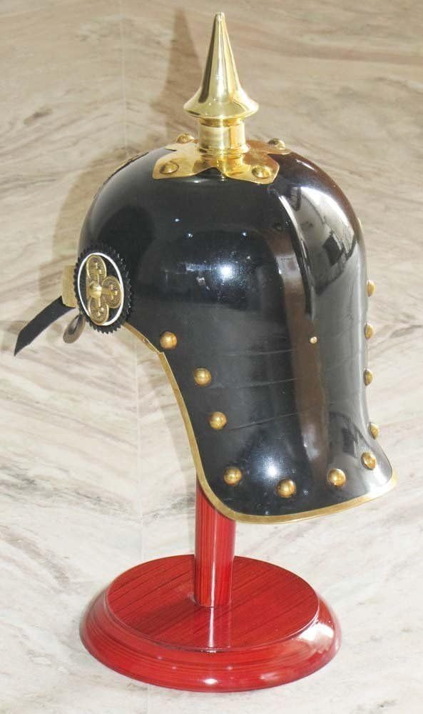 German Helmet Brass Accents Prussian PICKELHUBE Imperial Officer Spike Helmet Finish Black Painted Size Inner Circumference 67 CM