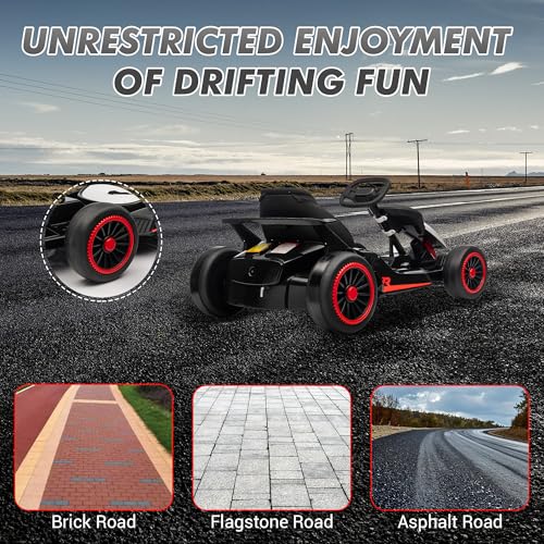 Go Kart, Electric Drift Kart Car with Adjustable Seat, 24V 7Ah Outdoor Ride On Toy, 2 * 200W Motor, 8.1 MPH, LED Lights, Toy Race Car for Kids 6-12 Years Old