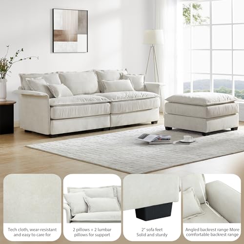 P PURLOVE Convertible Sectional Sofa Couch with Double Cushions, L Shape Couch with Ottoman, Bentwood Armrests for Living Room, Apartment, Office (Dark Grey)