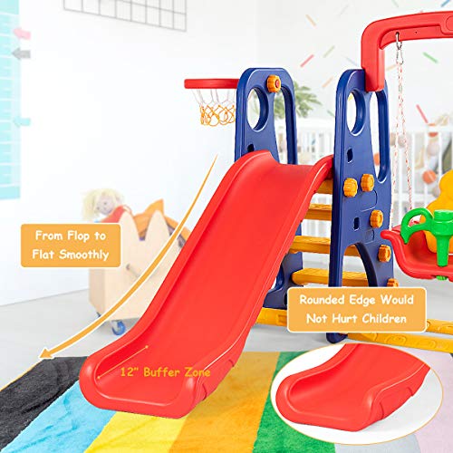 Costzon Toddler Long Slide Set, 3-in-1 Large Climber Playset w/Basketball Hoop, Stairs, Thickened Panel, Playground Swing for Indoor Outdoor Backyard 3-10 Gifts Presents