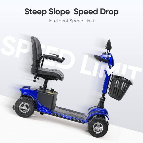4 Wheel Mobility Scooters with Lights & Rearview Mirror, Power Electric Mobility Scooters for Adult Seniors, 264 lb Capacity Electric Scooter with Basket for Travel, Long Range Battery, Blue