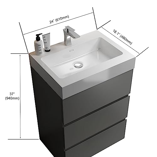 Dolonm 30 inch Bathroom Vanity with Sink, Freestanding Bathroom Cabinet with 3 Soft-Closing Drawers, Bathroom Vanity Cabinet with Large Storage, Ideal for Small Bathroom, Faucet Not Included, Walnut