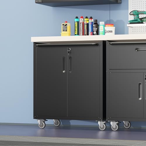 Garage Storage Cabinet Wall Cabinet with 2 Doors,Lockable Tool Cabinets Wall Mounted with Adjustale Shelves,Heavy Duty Steel Hanging Cabinets for Warehouse Kitchen Laundry,Assembly Required
