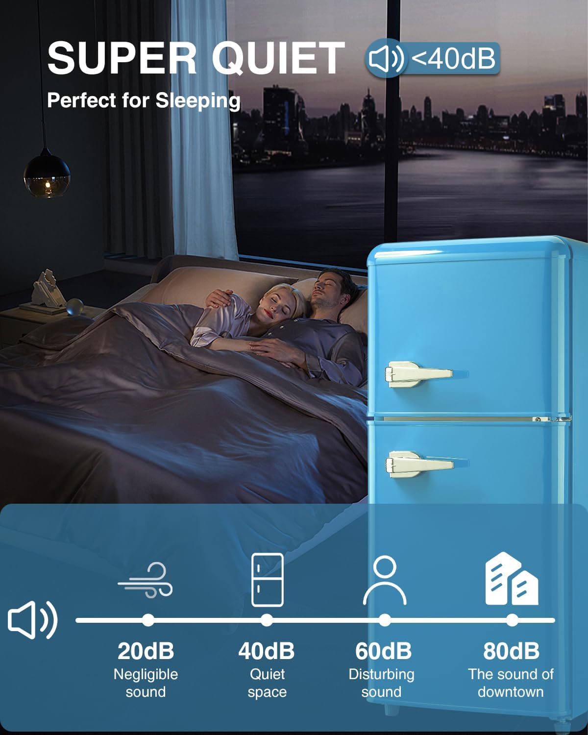 Compact Refrigerator Double Door Mini Fridge with Freezer, 3.5 Cu.ft Mini Refrigerator with 7 Level Adjustable Thermostat for Office, Dorm, Apartment, Blue