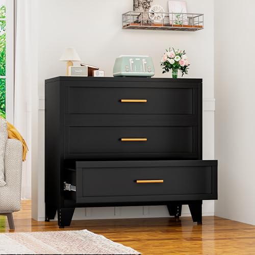 3 Drawer Metal File Cabinet, Bedroom Dresser Drawers, Multi-Functional Accent Drawers Cabinet, Lateral File Cabinets for Collection and Storage Files Letter/Legal/F4/A4 Etc Size (Green)