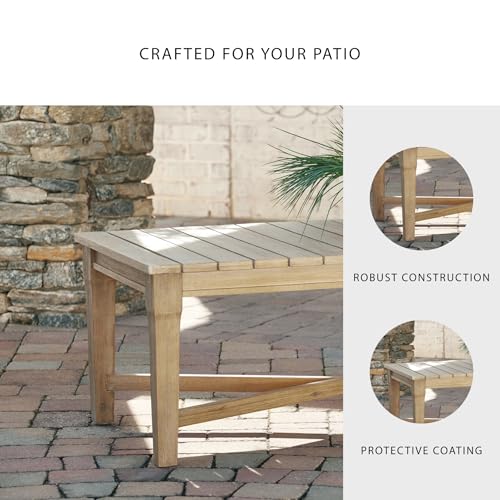 Signature Design by Ashley Carter Hall Outdoor Eucalyptus Patio Sofa with Cushion, Beige