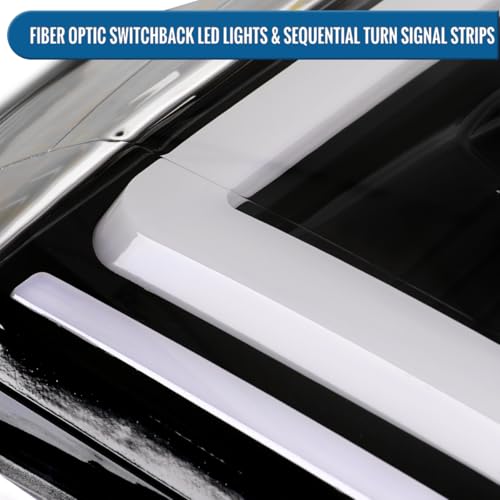 Fits 2007-2014 GMC Yukon XL 1500 2500 Upgraded LED Tube Switchback Sequential Turn Signal Projector Headlights Assembly Pair | Black Smoke