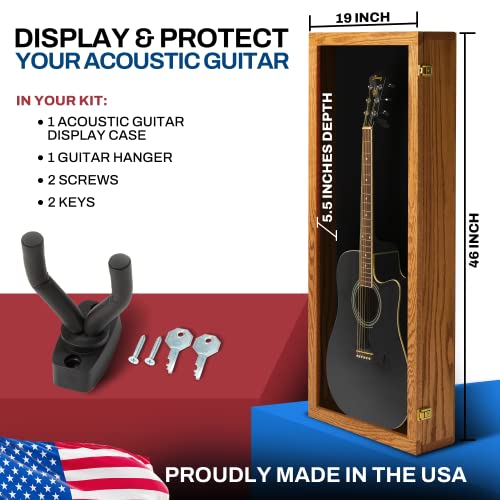 Acoustic Guitar Display Case - Acrylic Acoustic Guitar Case - Guitar Display Case Wall Mount, Guitar Wall Case Made from Hardwood Frame & Clear Acrylic | Natrual Oak
