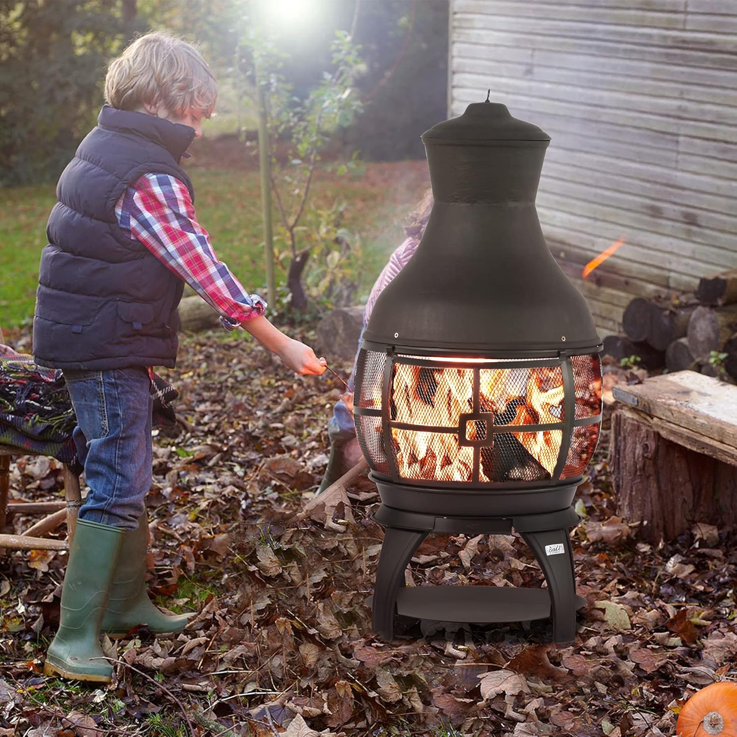 BALI OUTDOORS Fire Pit Round FirePits Outdoor Wood Burning Chiminea Outdoor Fireplace