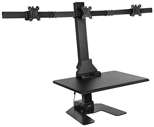 Mount-It! Triple Monitor Electric Standing Desk Converter - 3 Screens Stand Up Desk Riser - Height Adjustable Desktop & 3 Mounts for Screens up to 32", Sit-Stand Convertor for Home, Office, School