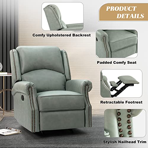 HULALA HOME Genuine Leather Recliners Set of 2 with Adjustable Backrest & Footrest, Modern Manual Reclining Chairs with Nailhead Trim, Home Theater Sofa Chairs for Living Room Bedroom, Brown
