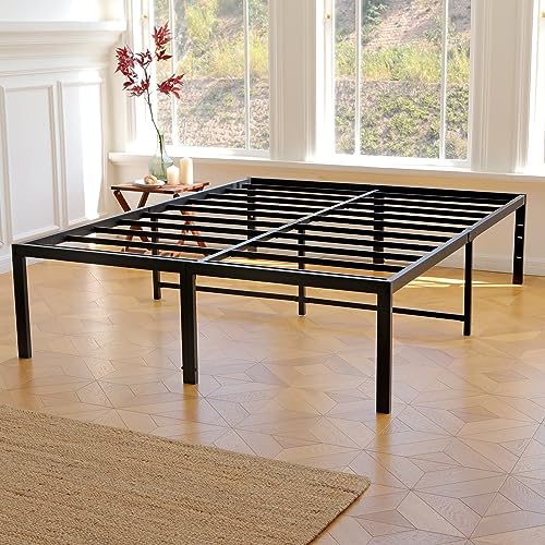 California King Bed Frame 18 Inch Tall Cal King Bed Frame with Storage Heavy Duty Steel Slats Metal Platform Bed Frames No Box Spring Needed Anti Slip Easy Assembly Black