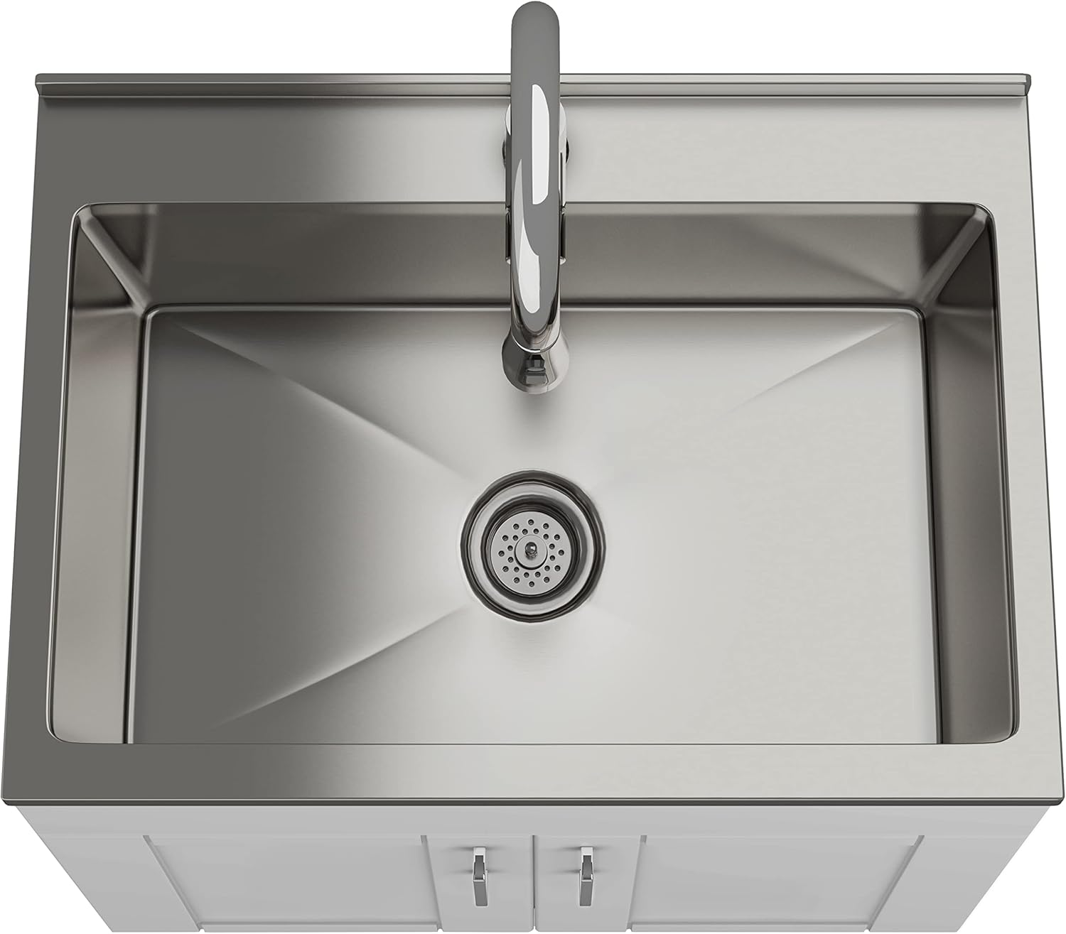 SIMPLIHOME Modern Wide Shaker Transitional 28 Inch Laundry Cabinet with Faucet and Stainless Steel Sink in White, For the Laundry Room and Utility Room