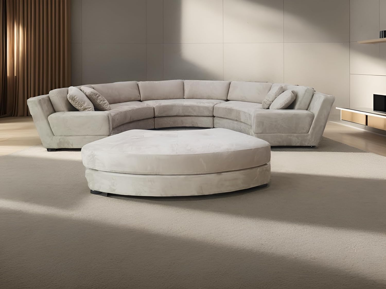 Stendmar 160" Semi Circular Round Beige Microfiber Fabric Sectional Couch Sofa Set S606BE