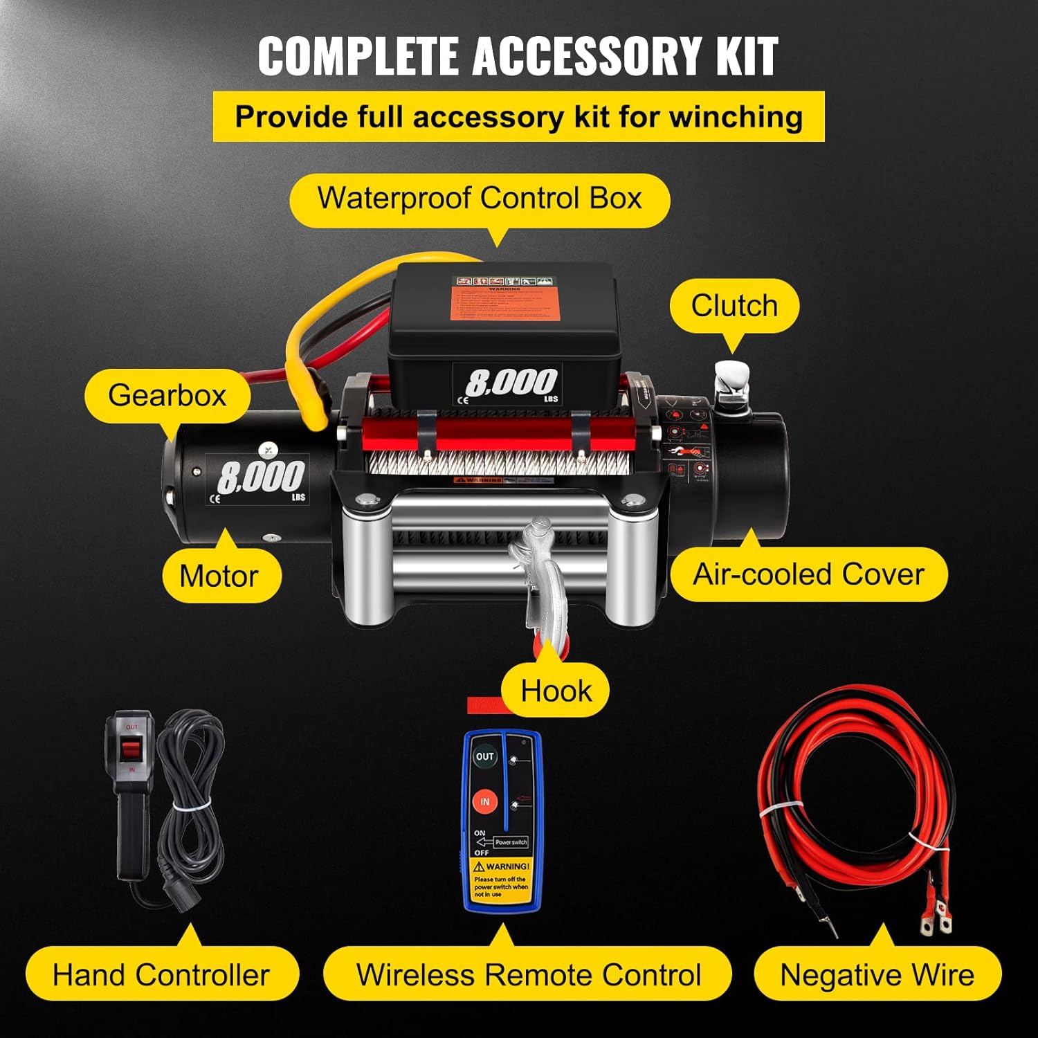 VEVOR Electric Winch 8000lb Load Capacity Truck Winch Compatible with Jeep Truck SUV 94ft/28.6m Cable Steel 12V Power Winch with Wireless Remote Control, Powerful Motor for ATV UTV Off Road Trailer