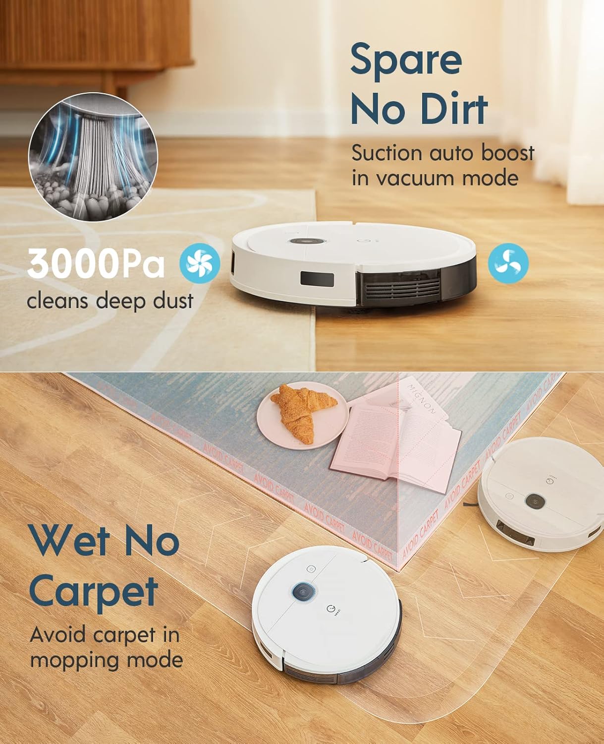 yeedi vac 2 pro Robot Vacuum and Mop Combo, 3000Pa Suction with ��Patented�� Oscillating Mopping, 3D Obstacle Avoidance, 240mins Runtime, Perfect for Carpet and Hard Floor Cleaning and Pets Family