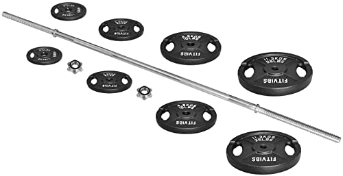 Cast Iron Standard Weight Plates Including 5FT Standard Barbell with Star Locks, 95-Pound Set (85 Pounds Plates + 10 Pounds Barbell), Multiple Styles