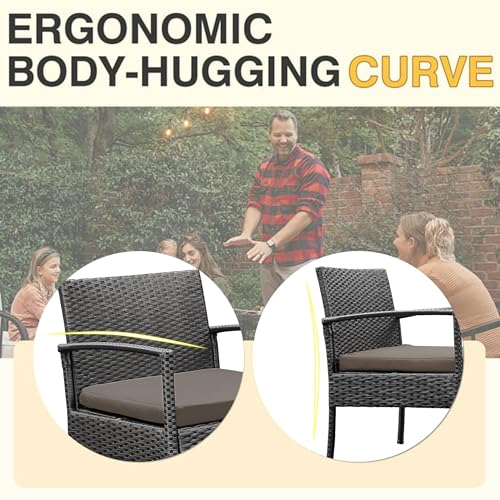 PROHIKER 3 PCS Patio Rattan Conversation Chairs Set, Outdoor Patio Furniture Balcony Furniture Set, Wicker Patio Bistro Set for Garden Porch Balcony Yard, Brown