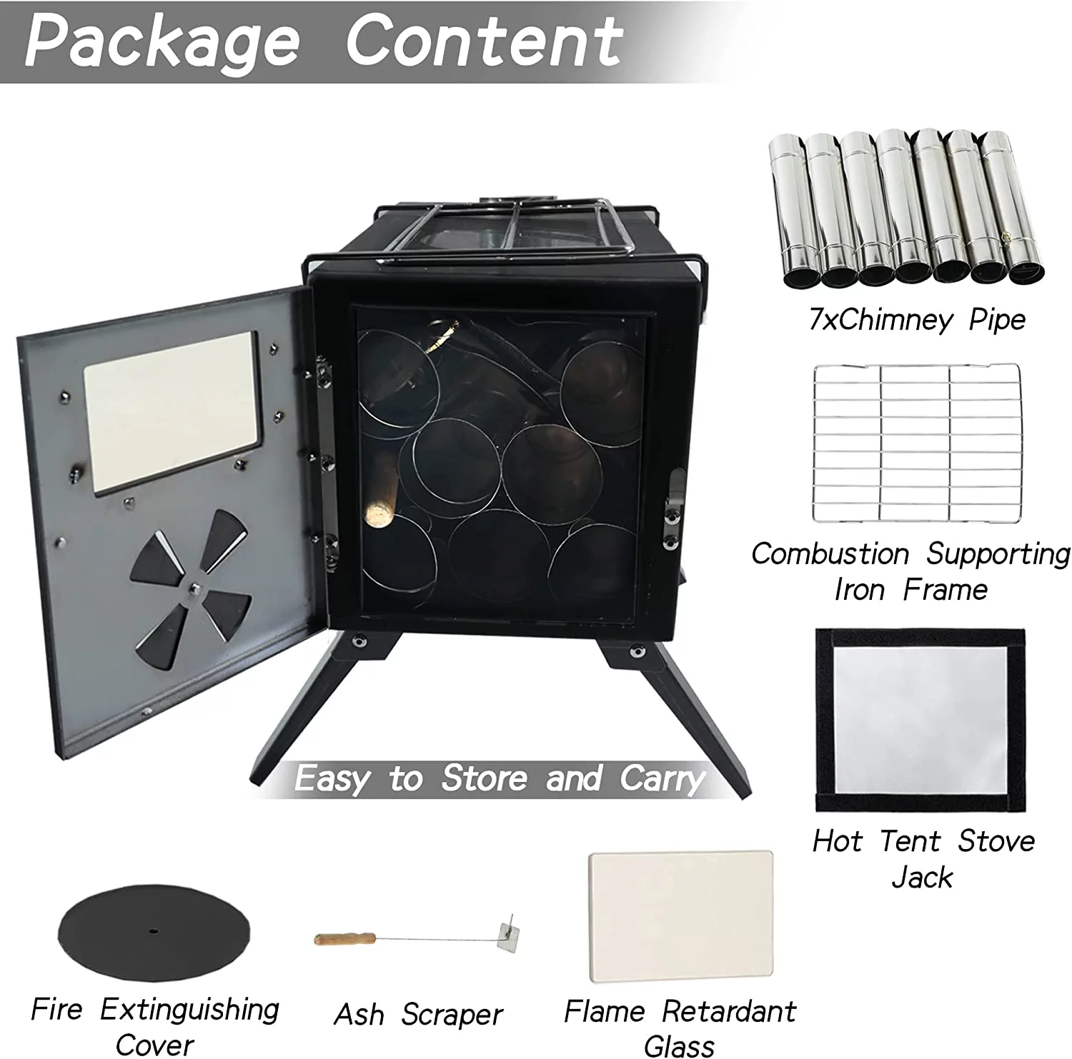Coewske Camping Stove Portable Steel Hot Tent Stove with Pipe for Outdoor Cooking Trips, Black