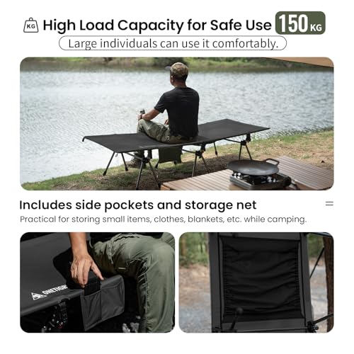 OneTigris SUPRANUBIS Camping Cot, Height Adjustable with Cot Leg Extenders, Strong Support 330lbs, Portable Folding Bed for Camping, Hiking, Travel, Truck, Beach, Office Nap (Ranger Green)