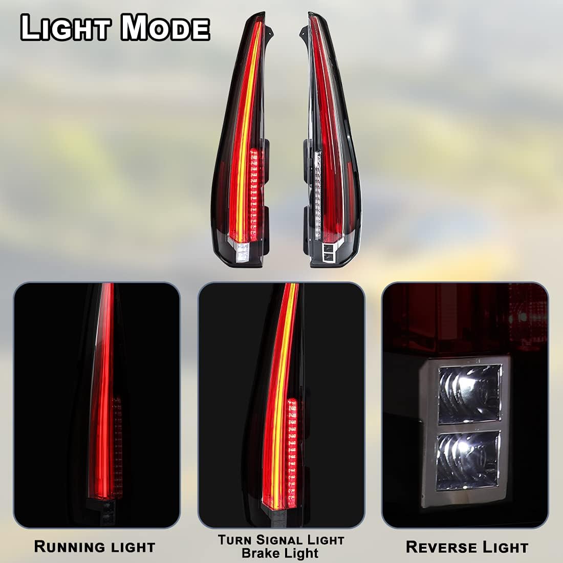 ROXX Full LED Tail Lights Assembly for 2007-2014 Cadillac Escalade /ESV 3rd Gen SUV, Full Sealed Taillights Pair with Red Led Turn Signals/ DRL, Led Reverse Lights, Passenger and Driver Side (Clear