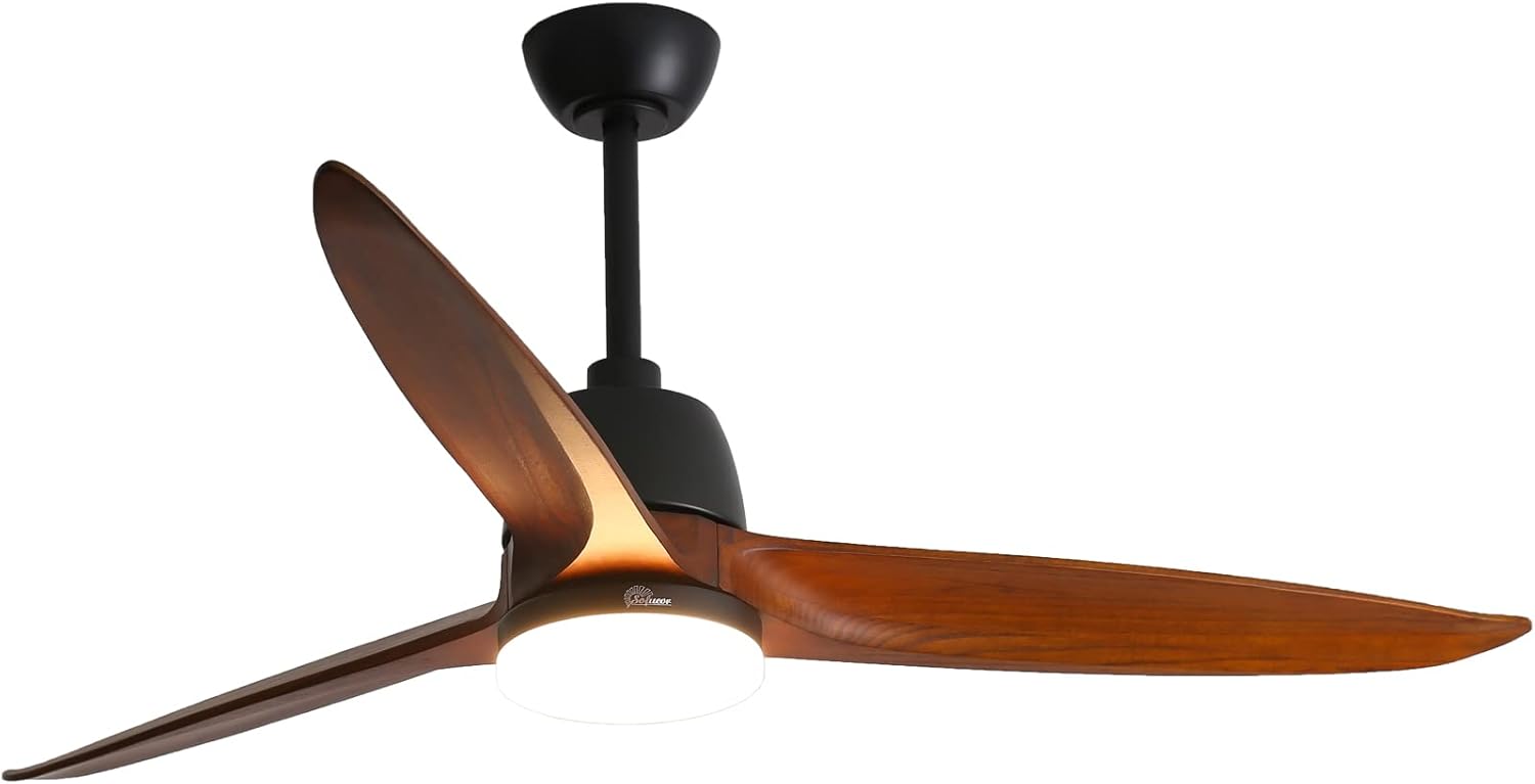 Sofucor 60 Inches Ceiling Fan With Lights 3 Carved Wood Fan Blade Noiseless Reversible Motor Remote Control